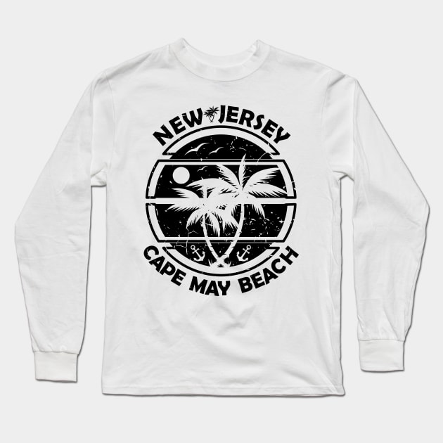 Cape May Beach New Jersey, Tropical Palm Trees, Ship Anchor - Summer Long Sleeve T-Shirt by Jahmar Anderson